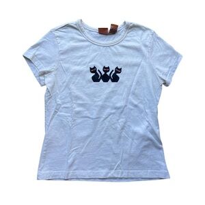 White T-Shirt with Black Cat Design
